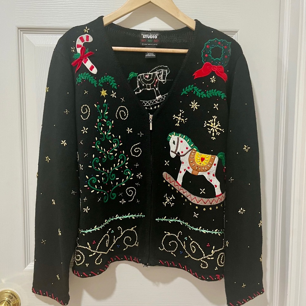 VTG 90s Designer Originals Studio Festive Christmas Sweater Holiday Sparkle L
